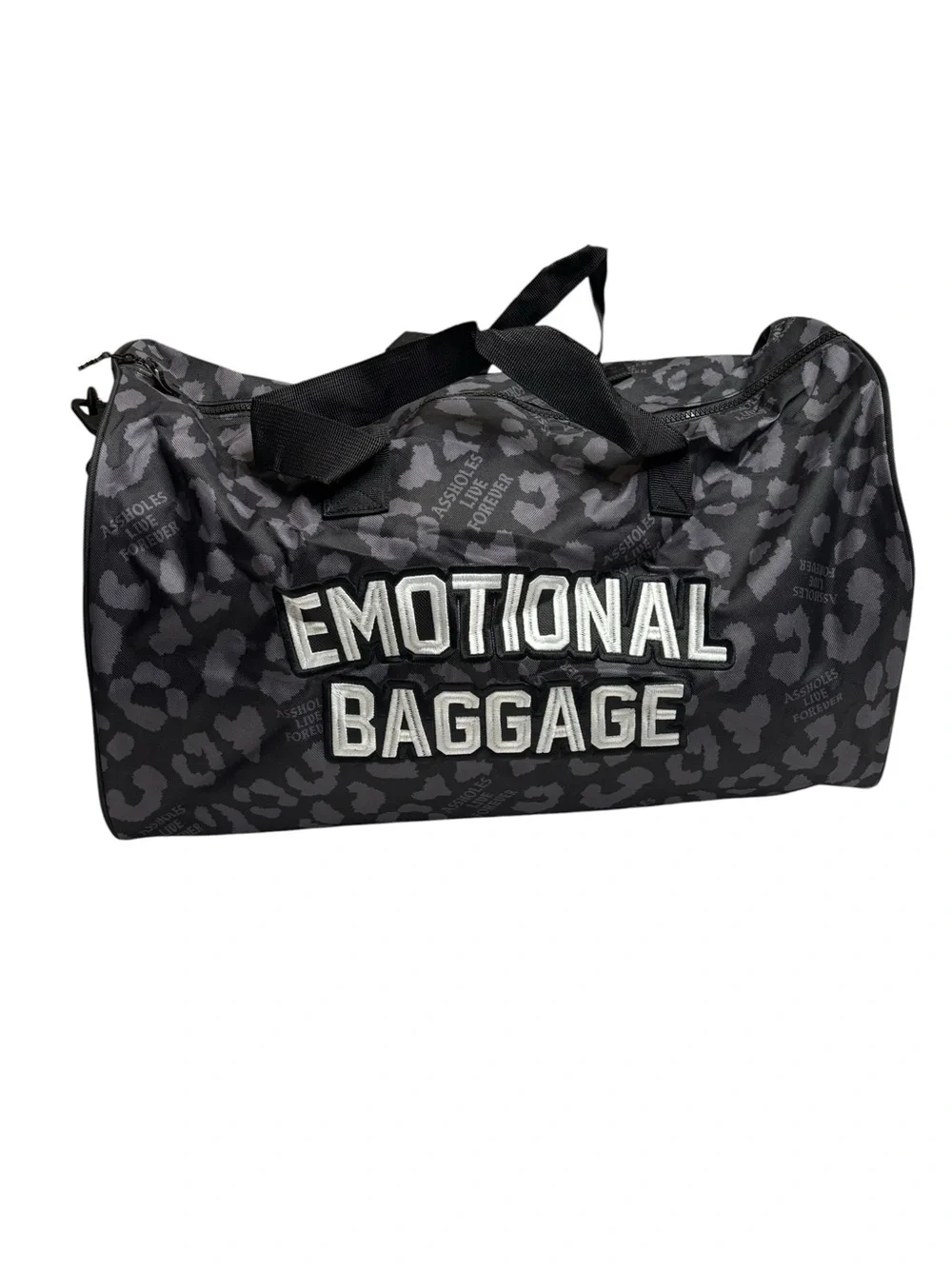 Assholes Live Forever Emotional Baggage Black Cheetah Animal Duffel Bag NWOT
